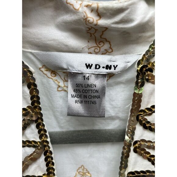WDNY Top Womens size 14 beaded sequin linen blend tunic Boho Festival Artsy - Picture 5 of 6